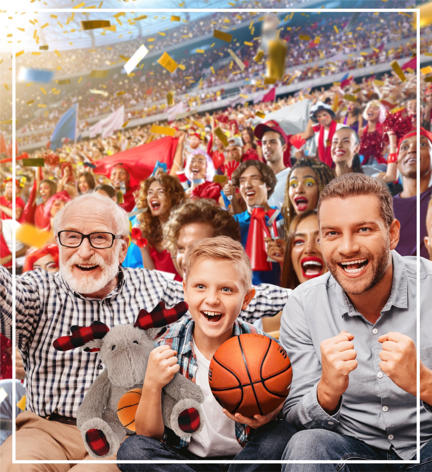 SUPER SOFT PLUSH - PLAID BEIGE MOOSE with Basketball Plush