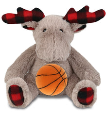 SUPER SOFT PLUSH - PLAID BEIGE MOOSE with Basketball Plush