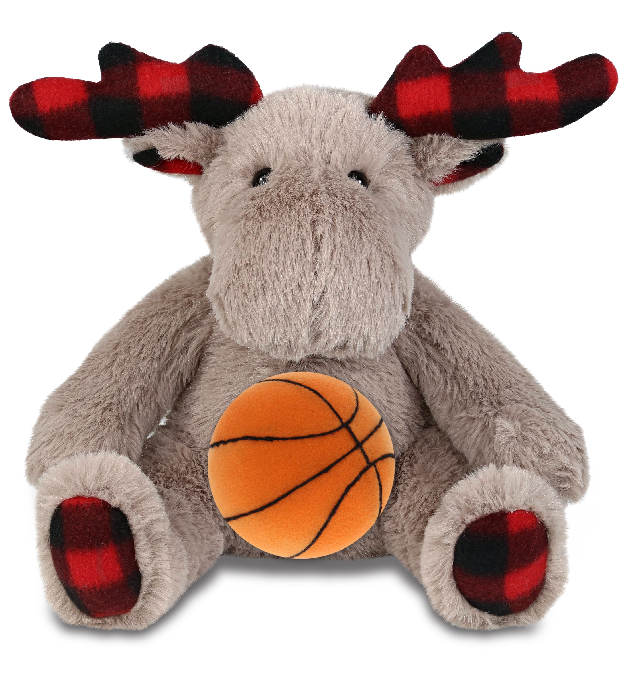 SUPER SOFT PLUSH - PLAID BEIGE MOOSE with Basketball Plush