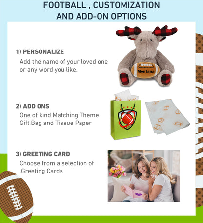 SUPER SOFT PLUSH - PLAID BEIGE MOOSE with Football Plush