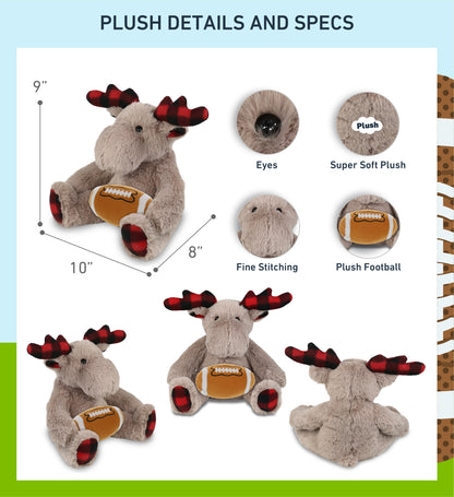 SUPER SOFT PLUSH - PLAID BEIGE MOOSE with Football Plush