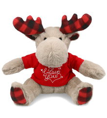 PLUSH I LOVE YOU RED SHIRT- SUPER SOFT PLUSH - PLAID BEIGE MOOSE