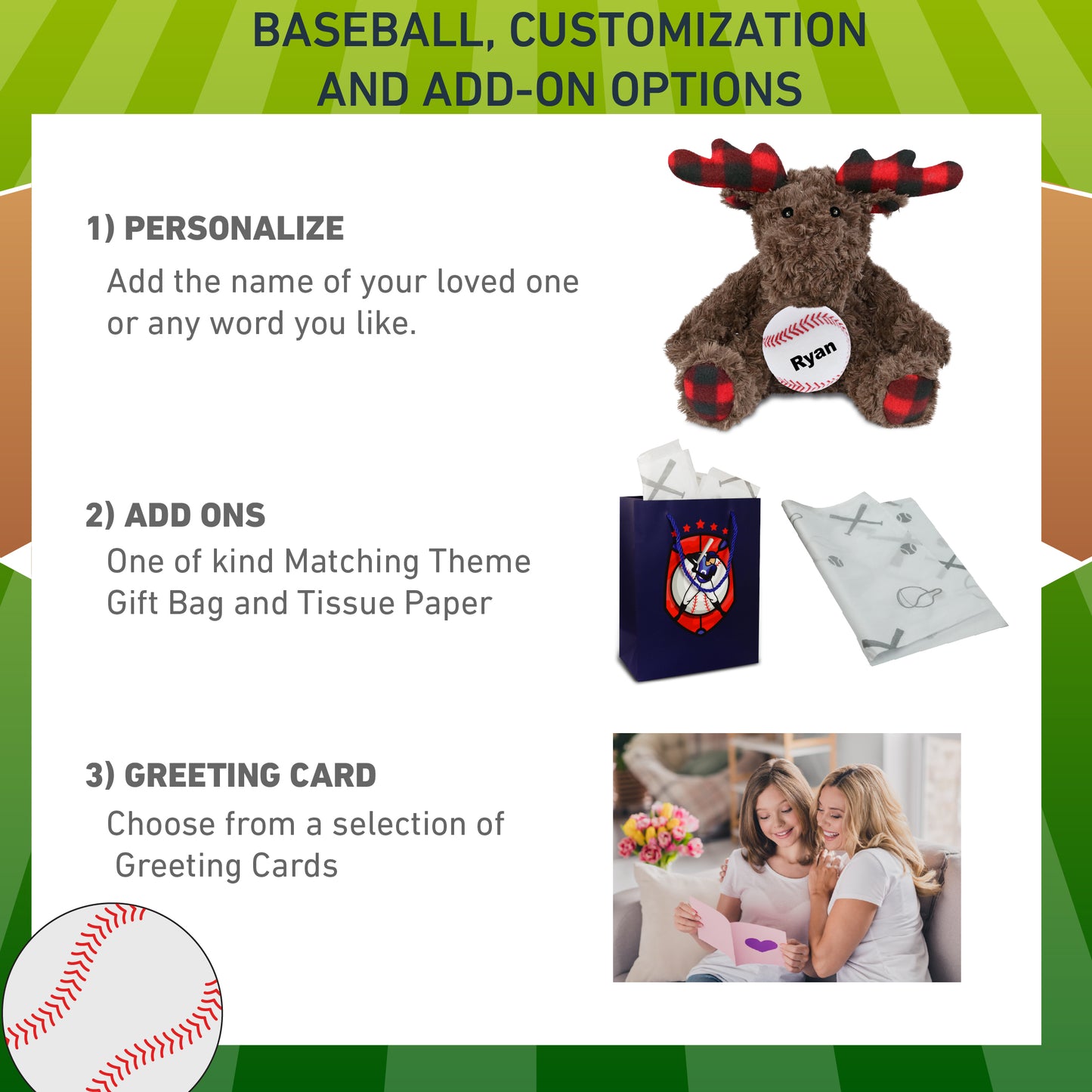 SUPER SOFT PLUSH - PLAID CURLY MOOSE with Baseball Plush