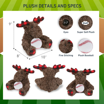 SUPER SOFT PLUSH - PLAID CURLY MOOSE with Baseball Plush