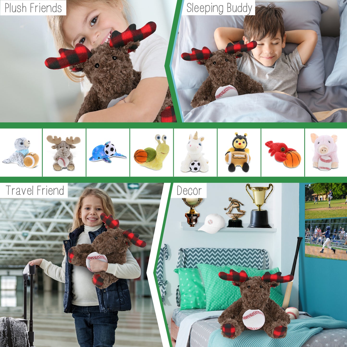 SUPER SOFT PLUSH - PLAID CURLY MOOSE with Baseball Plush