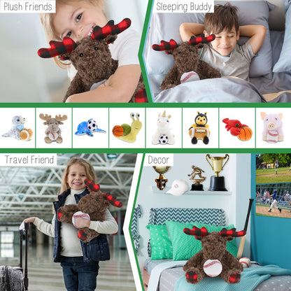 SUPER SOFT PLUSH - PLAID CURLY MOOSE with Baseball Plush