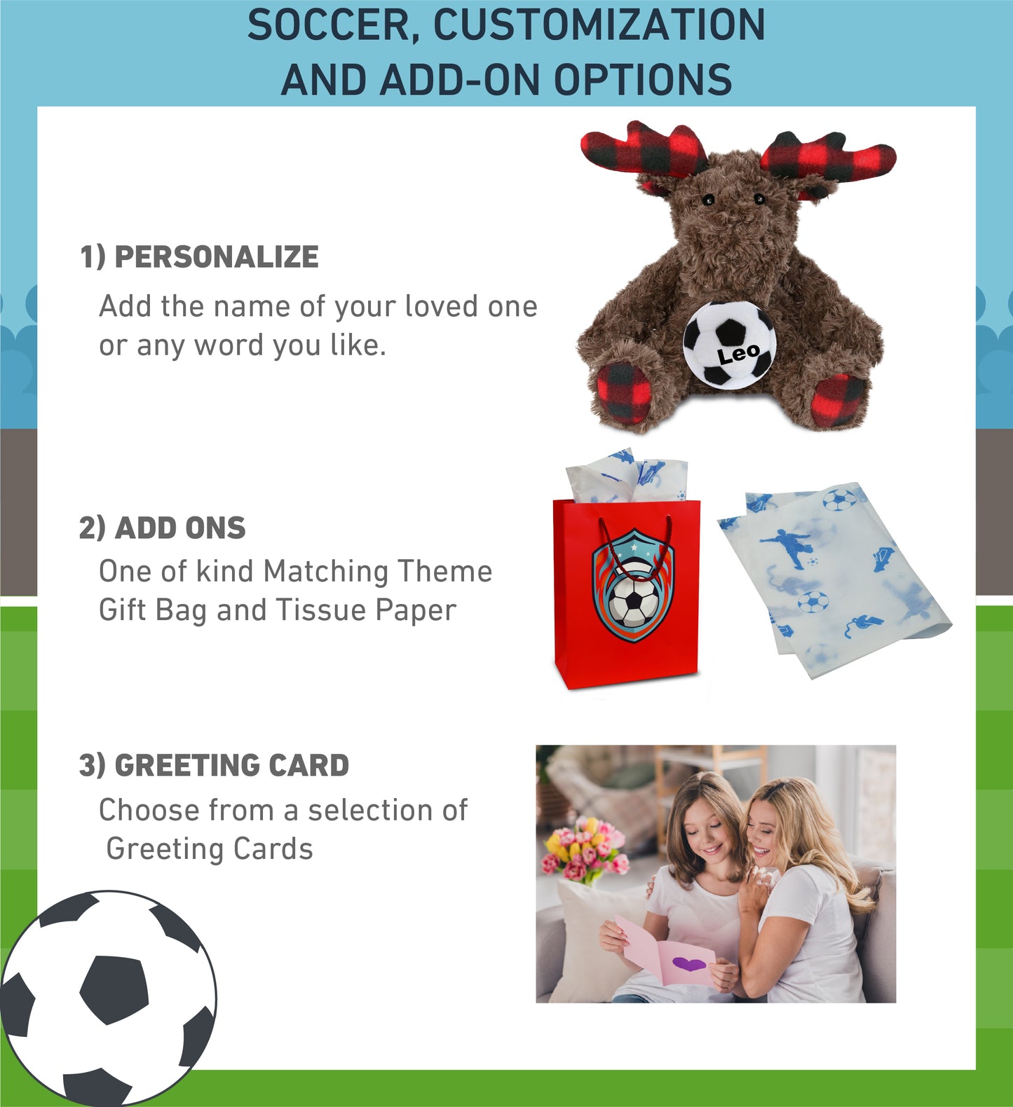 SUPER SOFT PLUSH - PLAID CURLY MOOSE with Soccer Plush