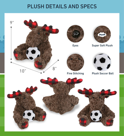 SUPER SOFT PLUSH - PLAID CURLY MOOSE with Soccer Plush