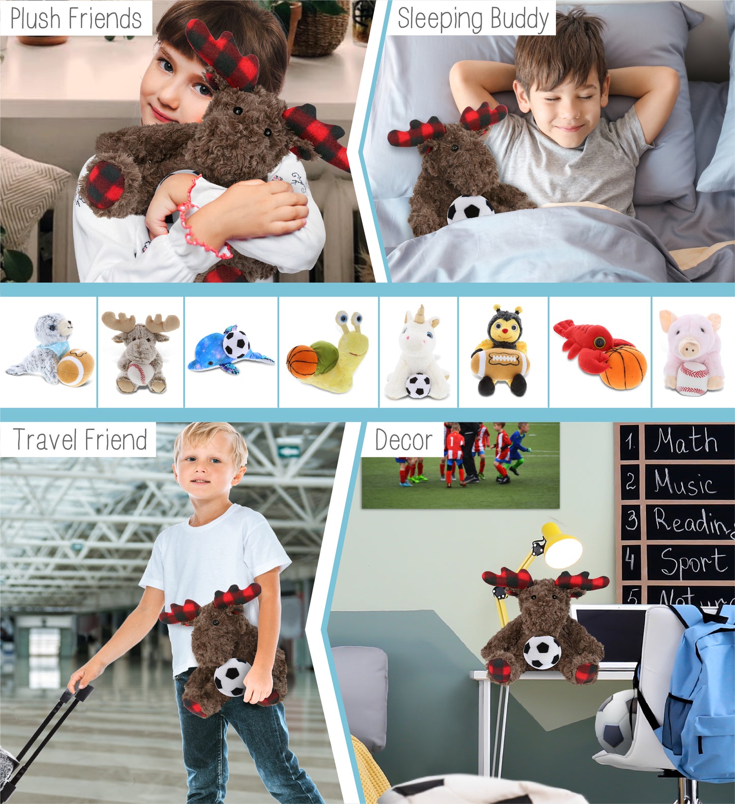 SUPER SOFT PLUSH - PLAID CURLY MOOSE with Soccer Plush
