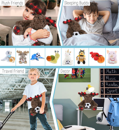SUPER SOFT PLUSH - PLAID CURLY MOOSE with Soccer Plush