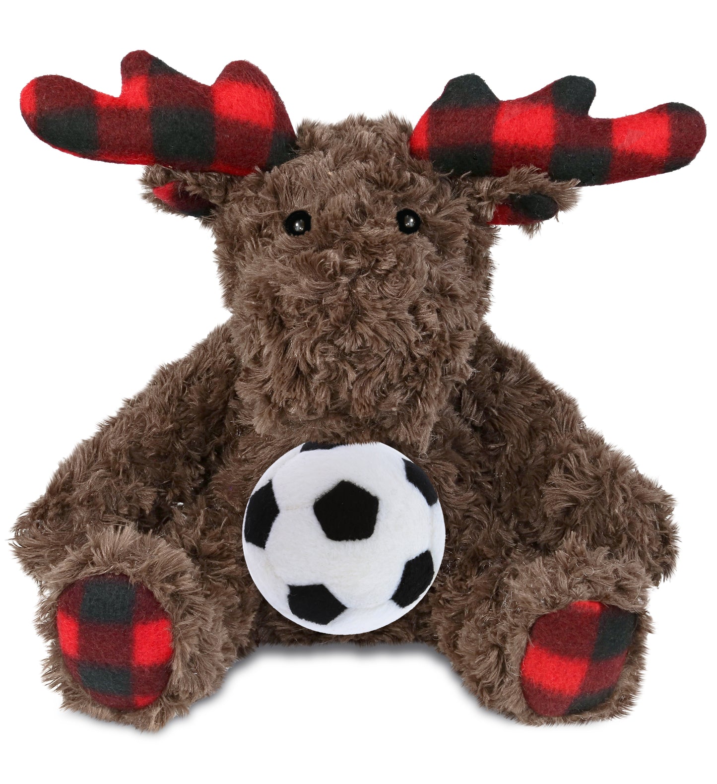SUPER SOFT PLUSH - PLAID CURLY MOOSE with Soccer Plush