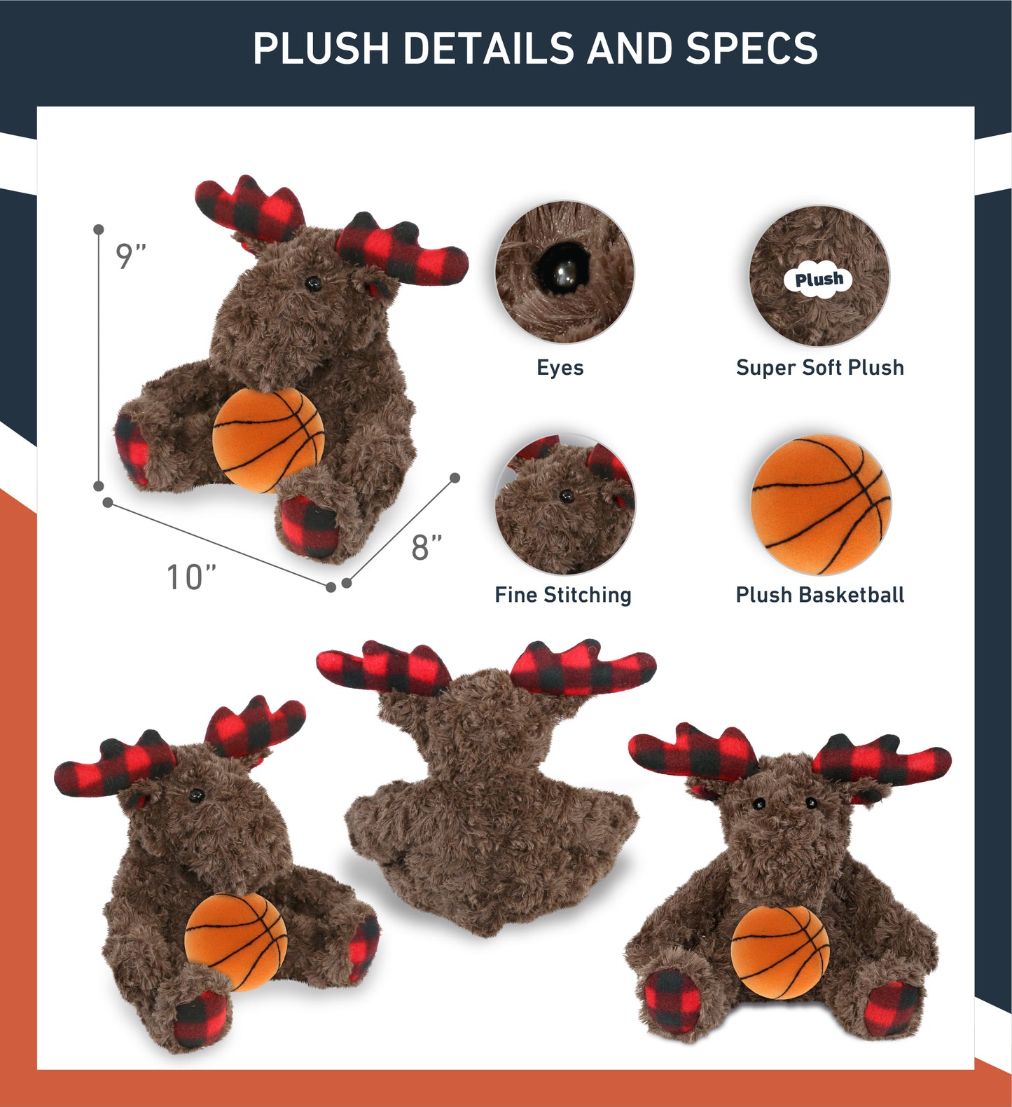 SUPER SOFT PLUSH - PLAID CURLY MOOSE with Basketball Plush