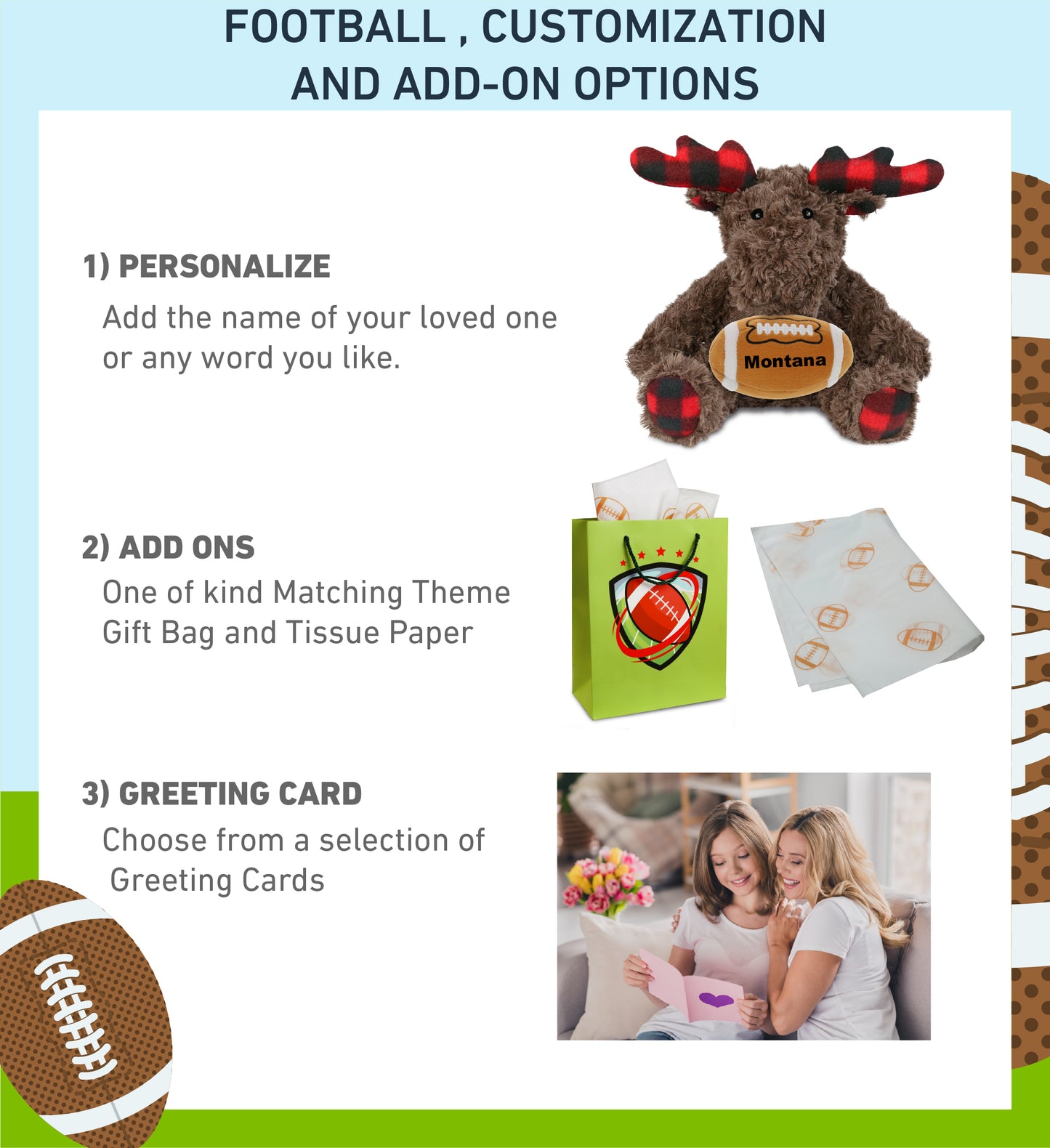 SUPER SOFT PLUSH - PLAID CURLY MOOSE with Football Plush