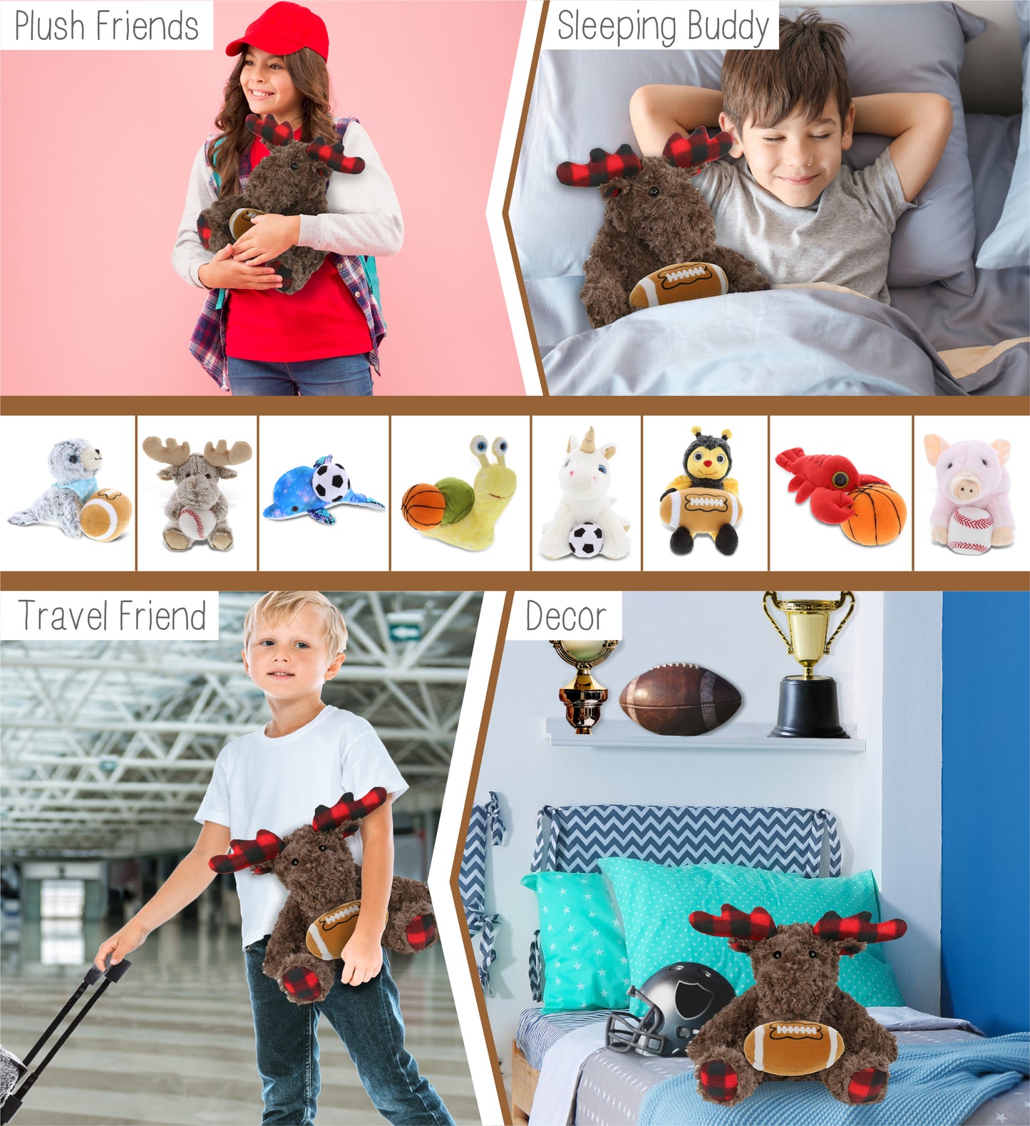 SUPER SOFT PLUSH - PLAID CURLY MOOSE with Football Plush