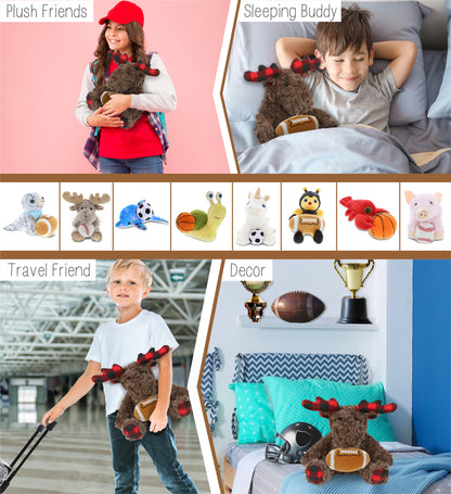 SUPER SOFT PLUSH - PLAID CURLY MOOSE with Football Plush