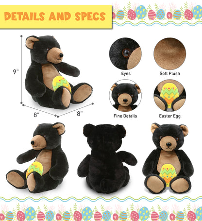 DolliBu Super Soft Cute Black Bear with Yellow Easter Egg Plush - 9 Inches