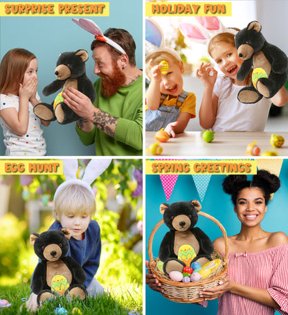 DolliBu Super Soft Cute Black Bear with Yellow Easter Egg Plush - 9 Inches