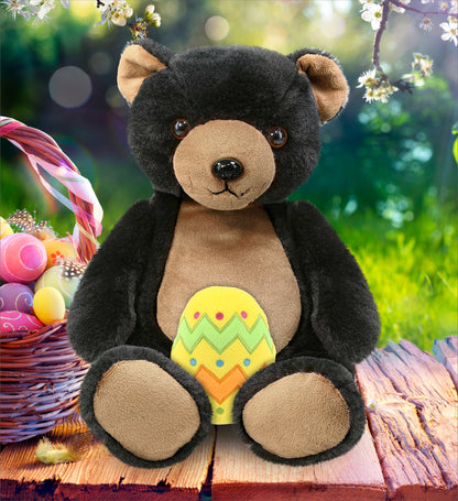 DolliBu Super Soft Cute Black Bear with Yellow Easter Egg Plush - 9 Inches