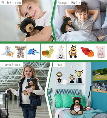 SUPER-SOFT PLUSH - BLACK BEAR 9" WITH BASEBALL PLUSH