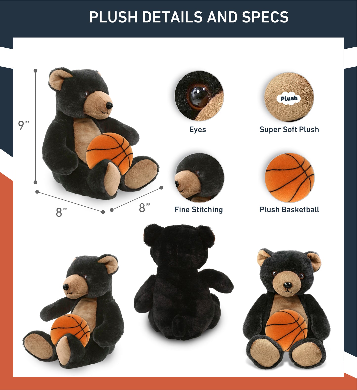 SUPER-SOFT PLUSH - BLACK BEAR 9" WITH BASKETBALL PLUSH