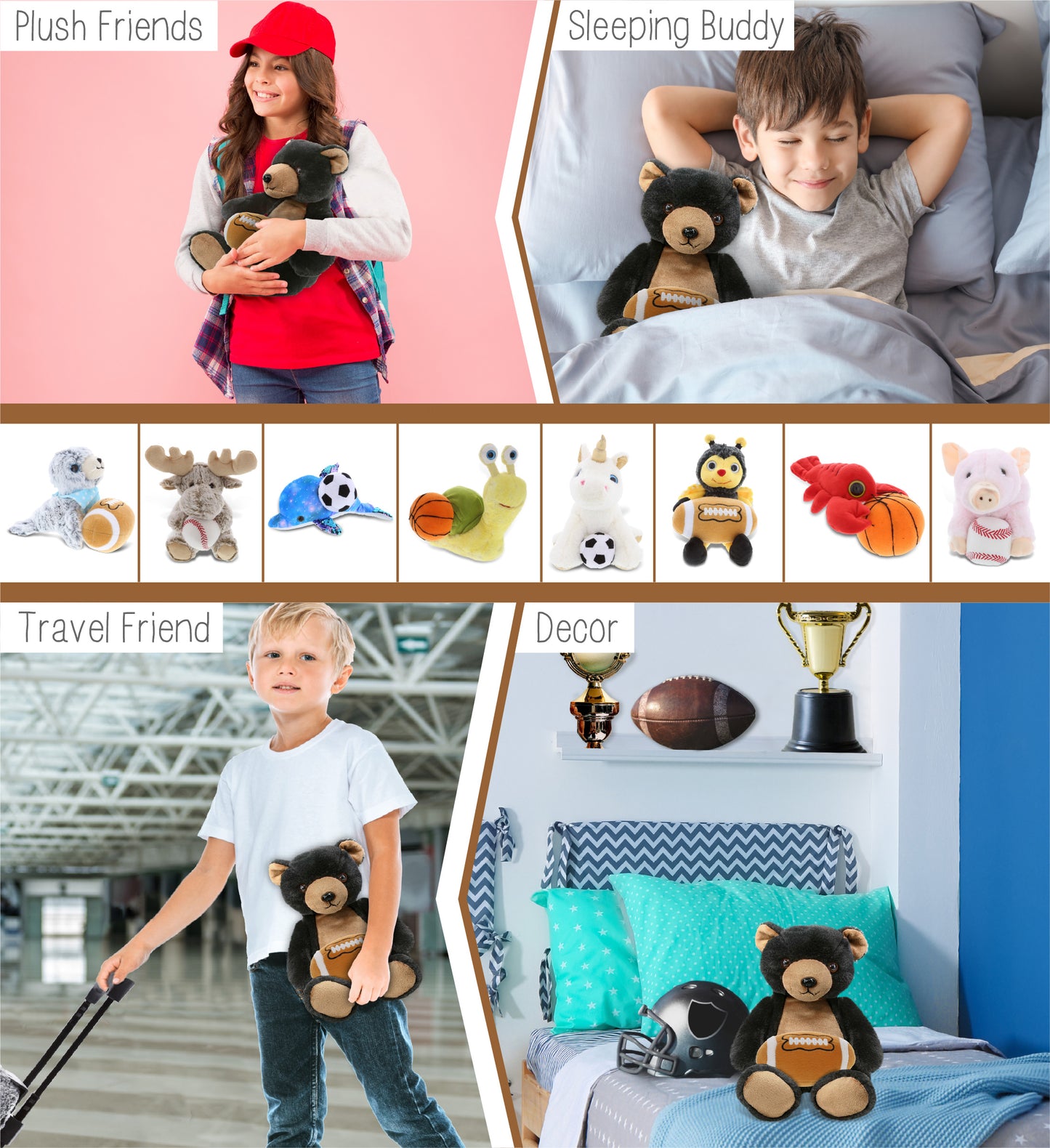 SUPER-SOFT PLUSH - BLACK BEAR 9" WITH FOOTBALL PLUSH