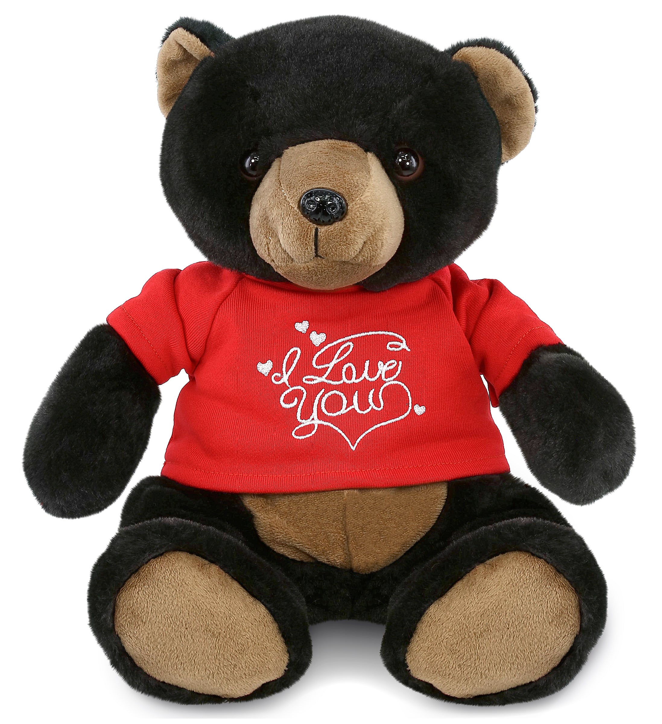 PLUSH I LOVE YOU RED SHIRT- SUPER-SOFT PLUSH - BLACK BEAR 9"