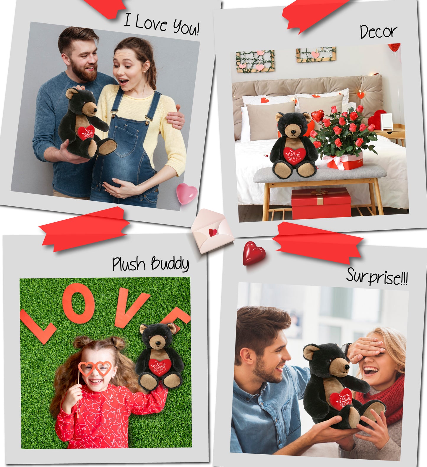 PLUSH I LOVE YOU RED HEART - SUPER-SOFT PLUSH - BLACK BEAR 9"