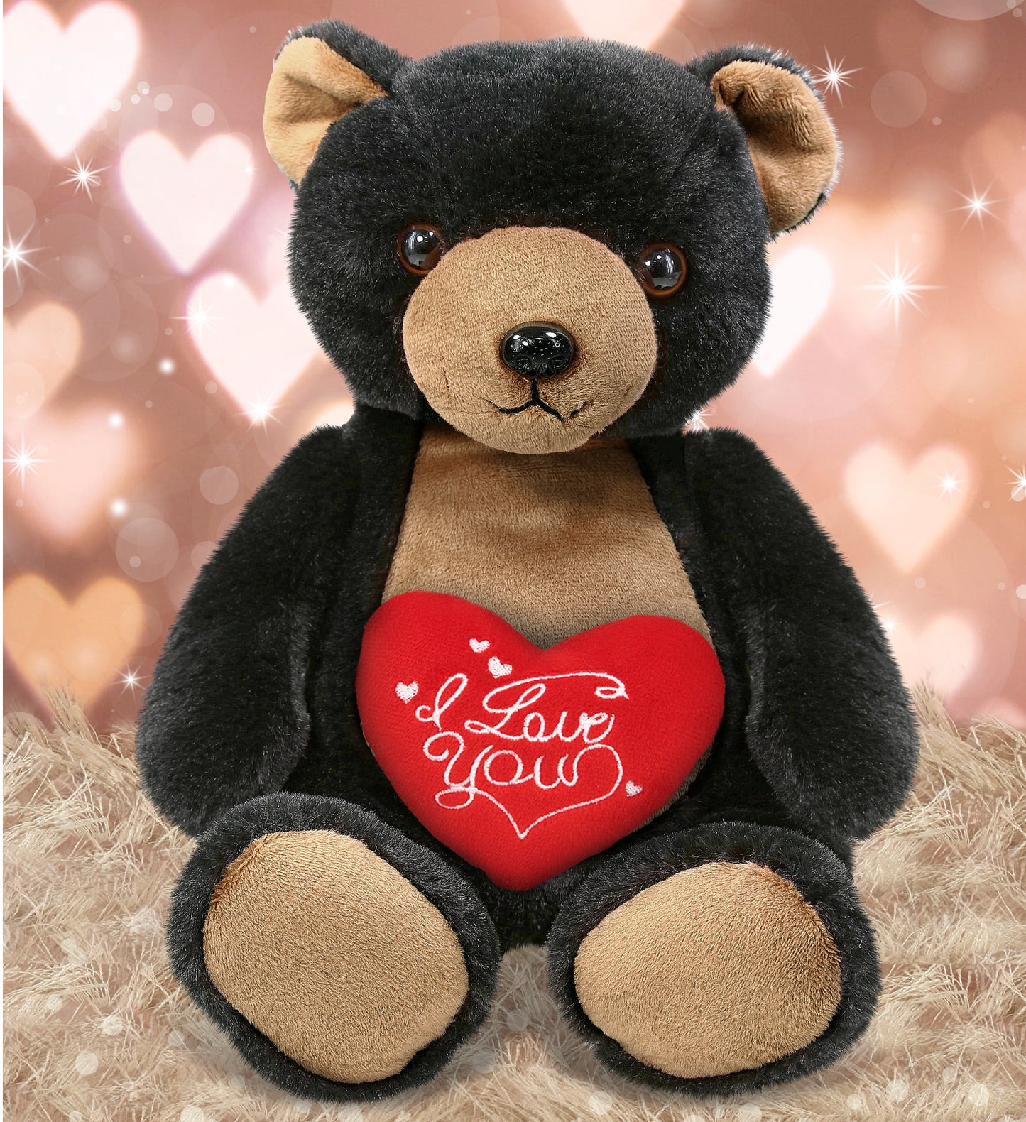 PLUSH I LOVE YOU RED HEART - SUPER-SOFT PLUSH - BLACK BEAR 9"