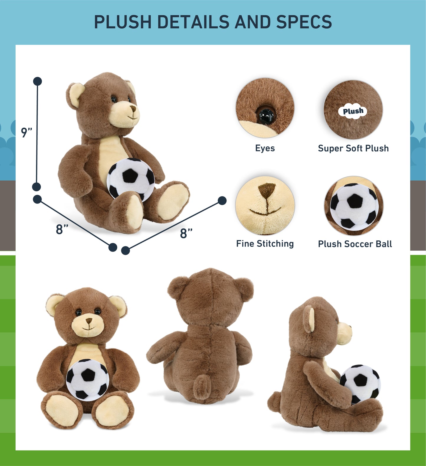 SUPER-SOFT PLUSH - BROWN BEAR 10" WITH SOCCER PLUSH
