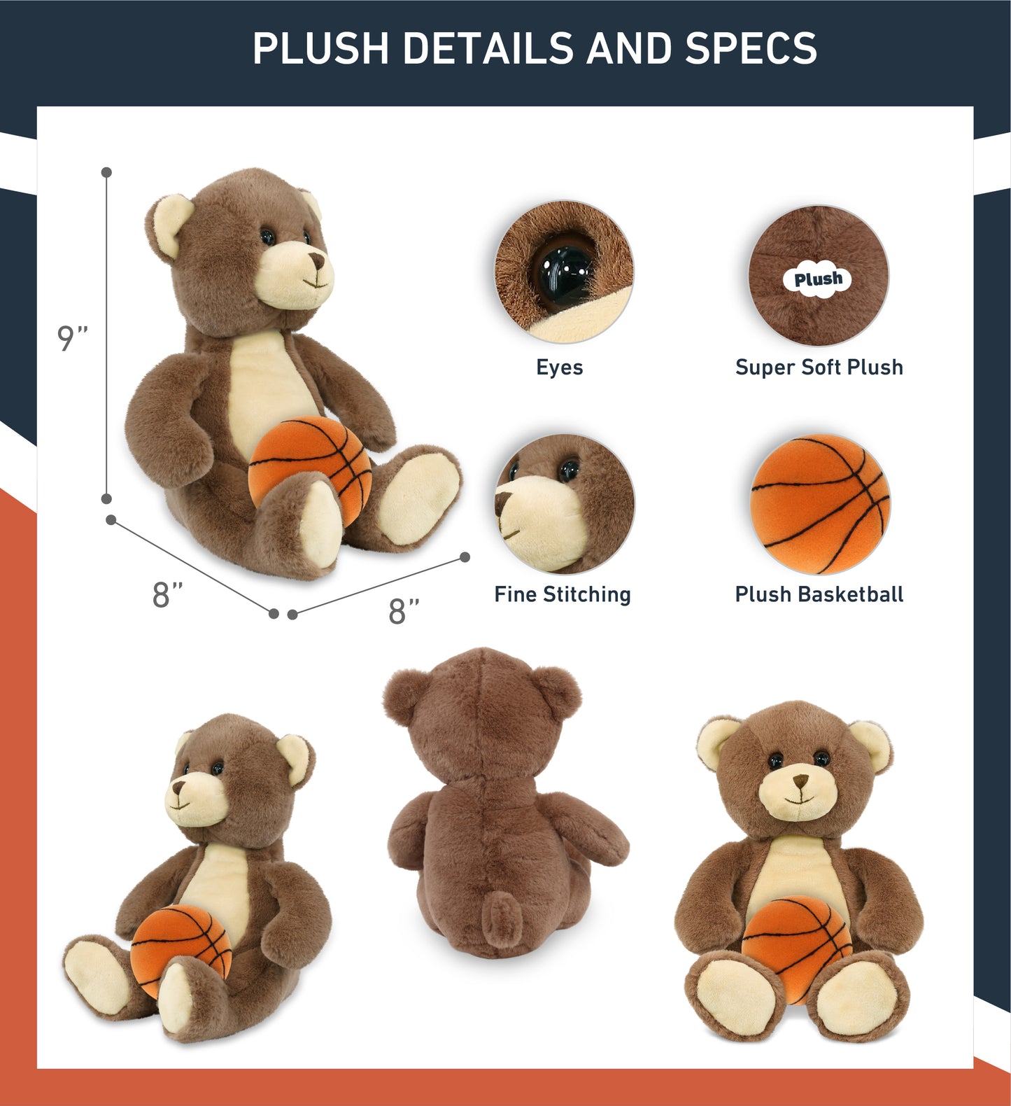 SUPER-SOFT PLUSH - BROWN BEAR 10" WITH BASKETBALL PLUSH