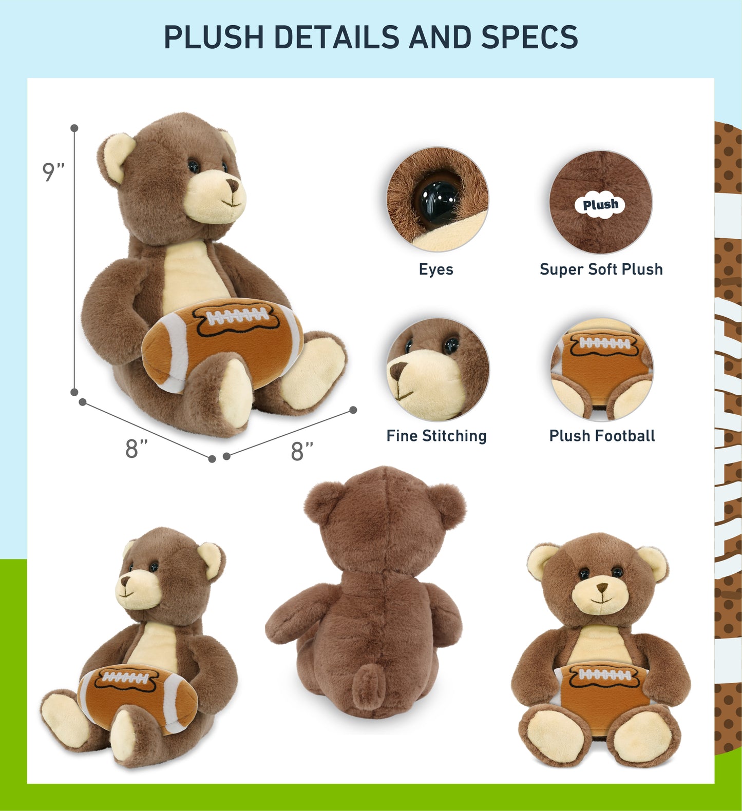 SUPER-SOFT PLUSH - BROWN BEAR 10" WITH FOOTBALL PLUSH