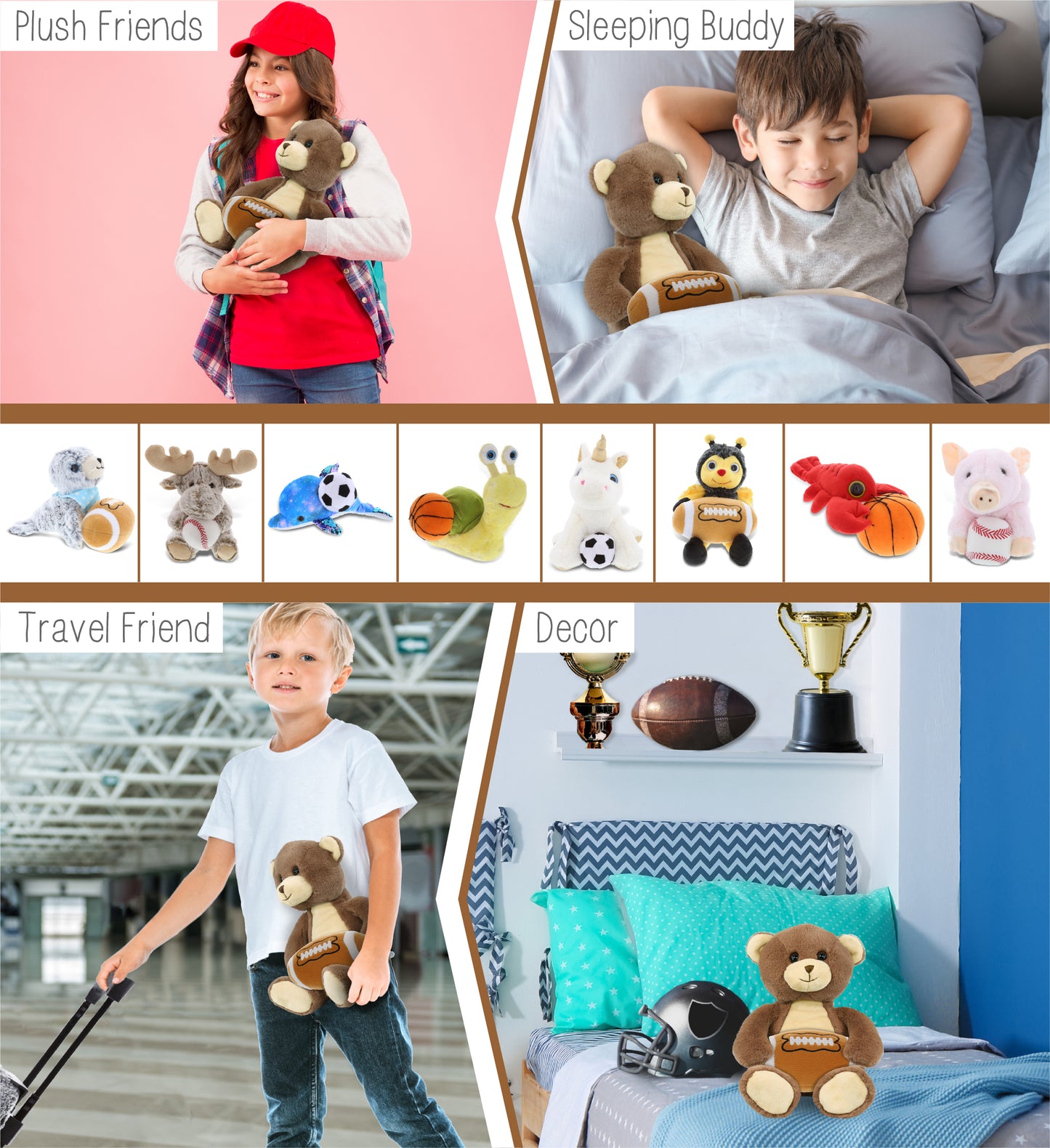 SUPER-SOFT PLUSH - BROWN BEAR 10" WITH FOOTBALL PLUSH