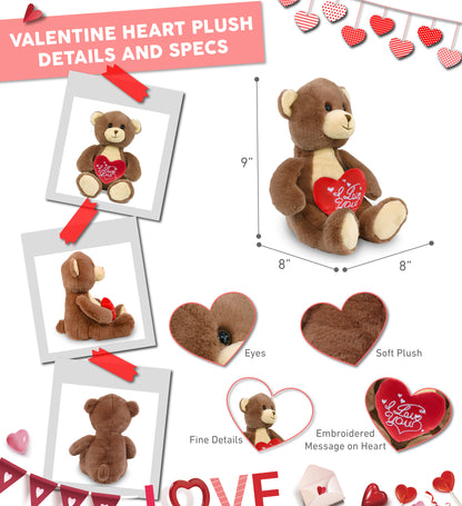 PLUSH I LOVE YOU RED HEART - SUPER-SOFT PLUSH - BROWN BEAR 10"