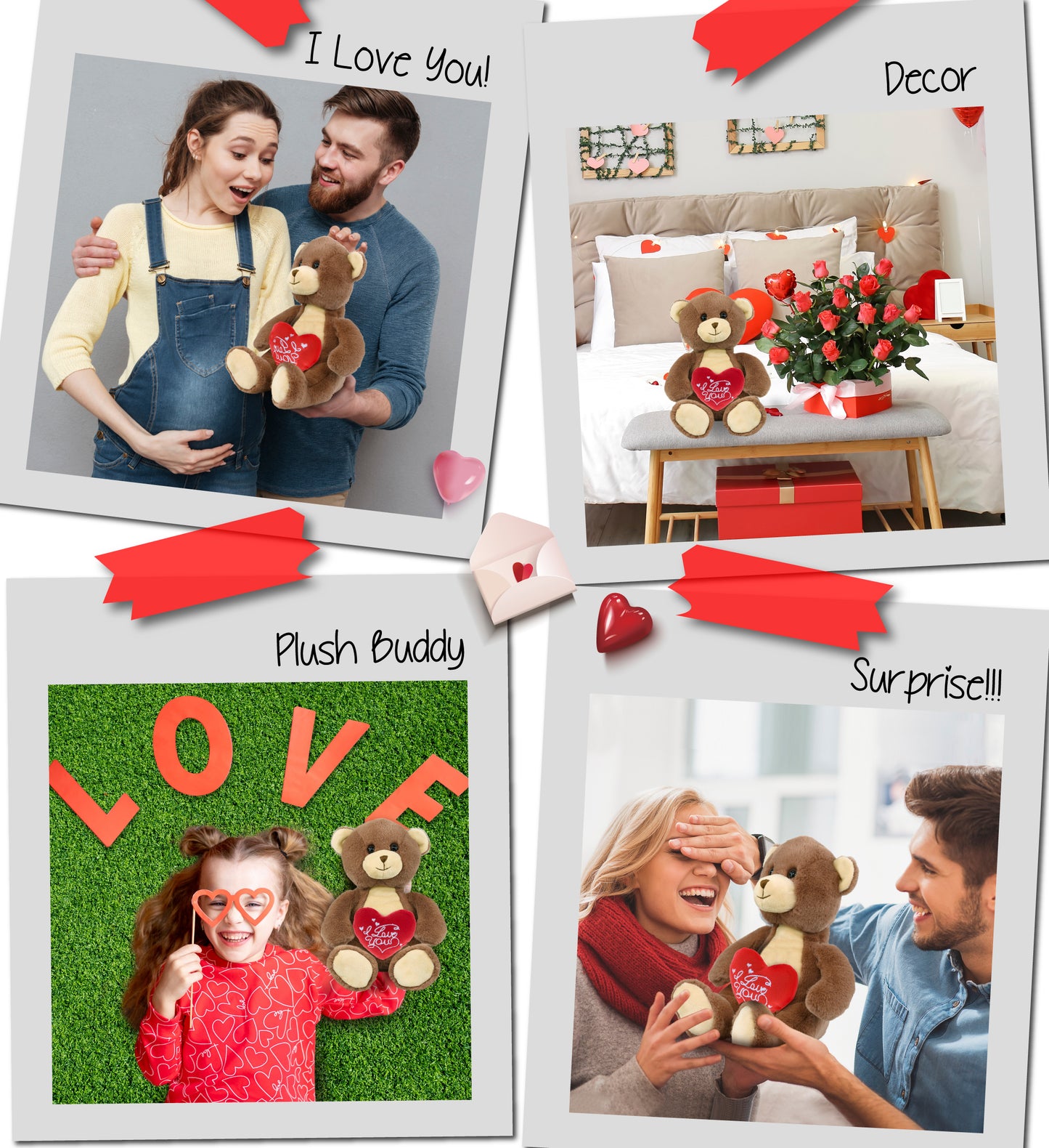 PLUSH I LOVE YOU RED HEART - SUPER-SOFT PLUSH - BROWN BEAR 10"