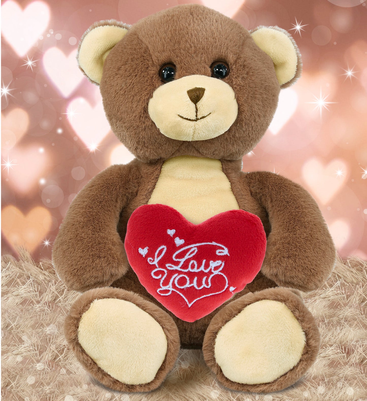 PLUSH I LOVE YOU RED HEART - SUPER-SOFT PLUSH - BROWN BEAR 10"