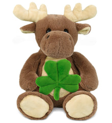DolliBu Super Soft Moose Stuffed Animal with Green Plush Shamrock - 9 Inches