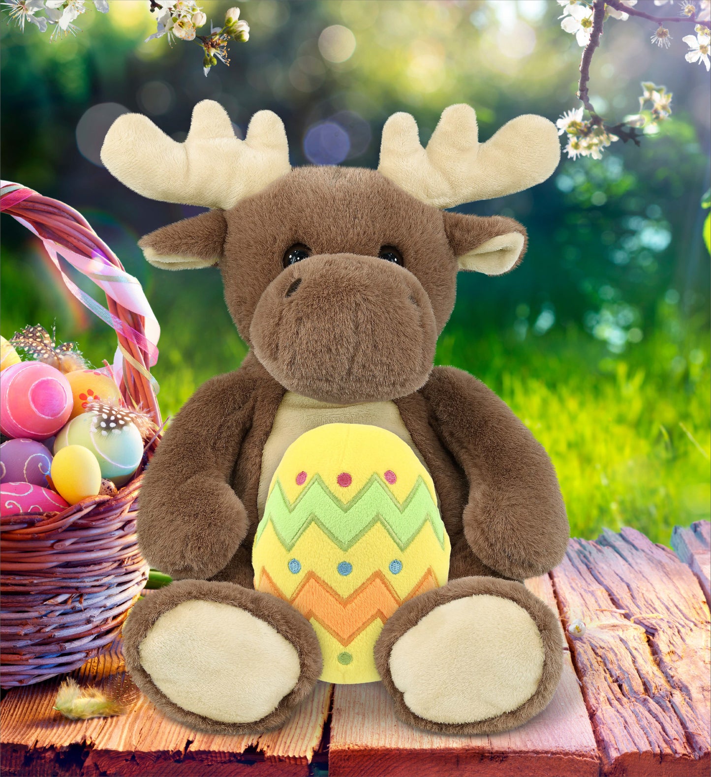 DolliBu Super Soft Cute Moose with Yellow Easter Egg Plush Toy - 9 Inches