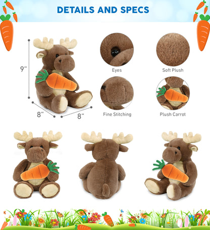 DolliBu Happy Easter Super Soft Plush Moose with Carrot Plush Toy - 9 Inches