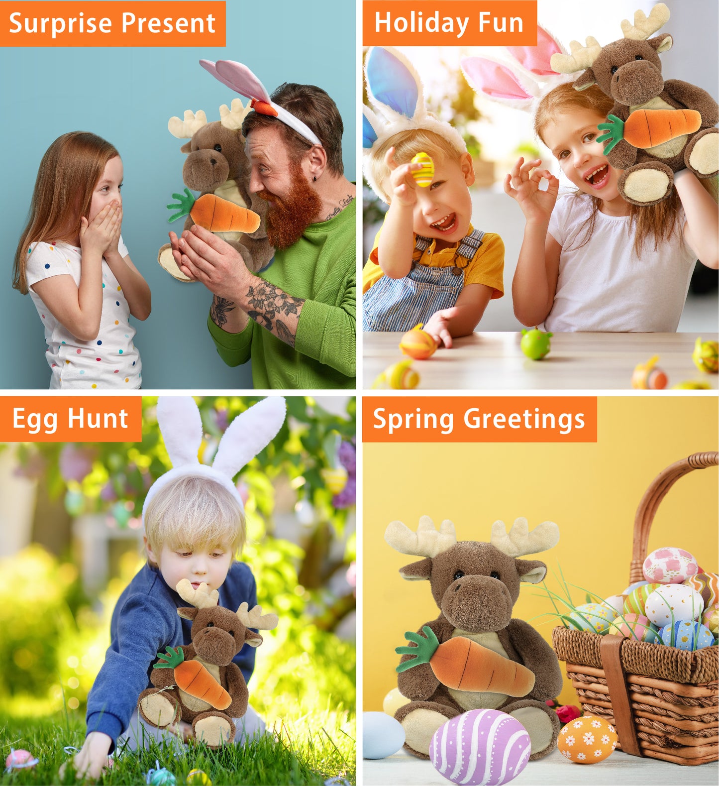DolliBu Happy Easter Super Soft Plush Moose with Carrot Plush Toy - 9 Inches
