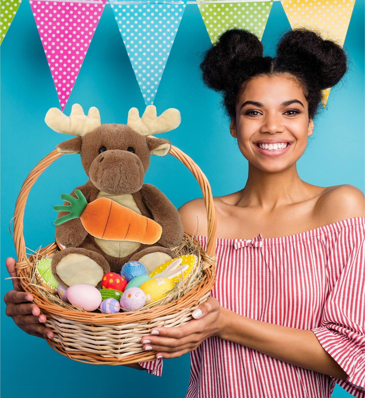 DolliBu Happy Easter Super Soft Plush Moose with Carrot Plush Toy - 9 Inches