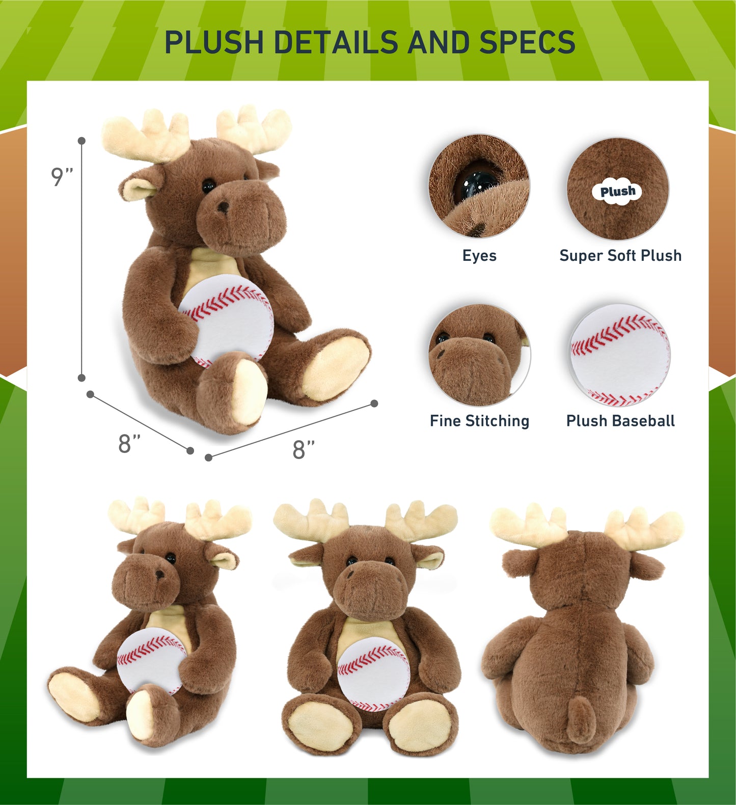 SUPER-SOFT PLUSH - MOOSE 9" WITH BASEBALL PLUSH