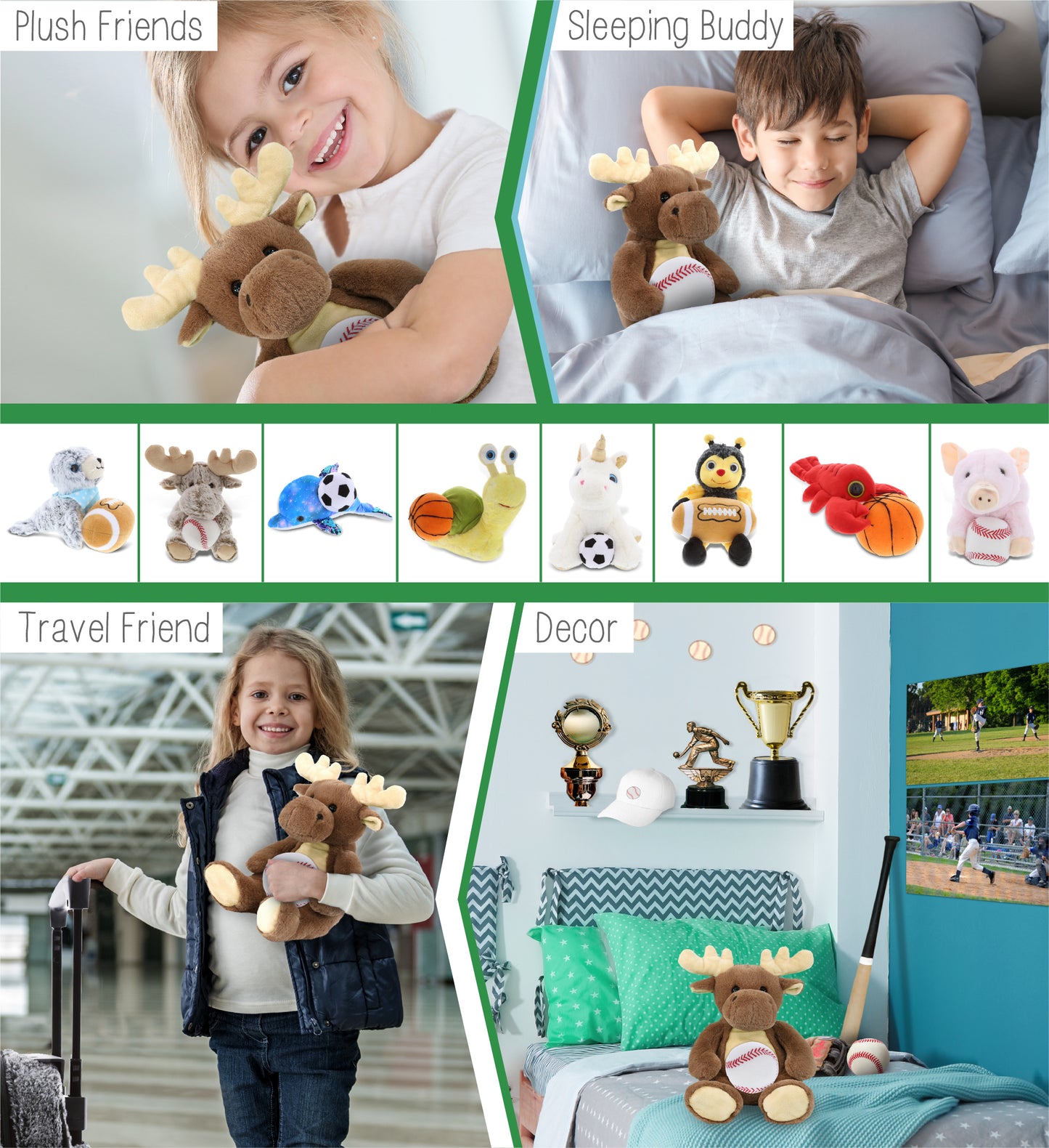 SUPER-SOFT PLUSH - MOOSE 9" WITH BASEBALL PLUSH