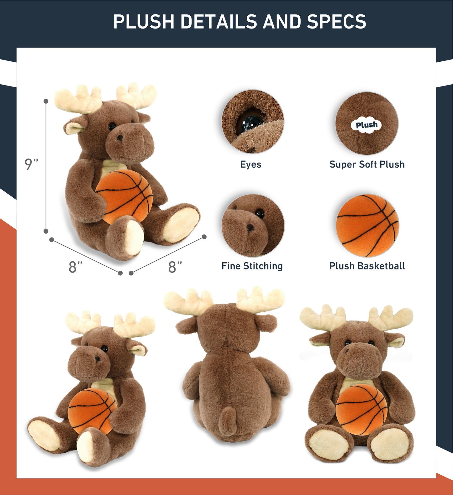 SUPER-SOFT PLUSH - MOOSE 9" WITH BASKETBALL PLUSH