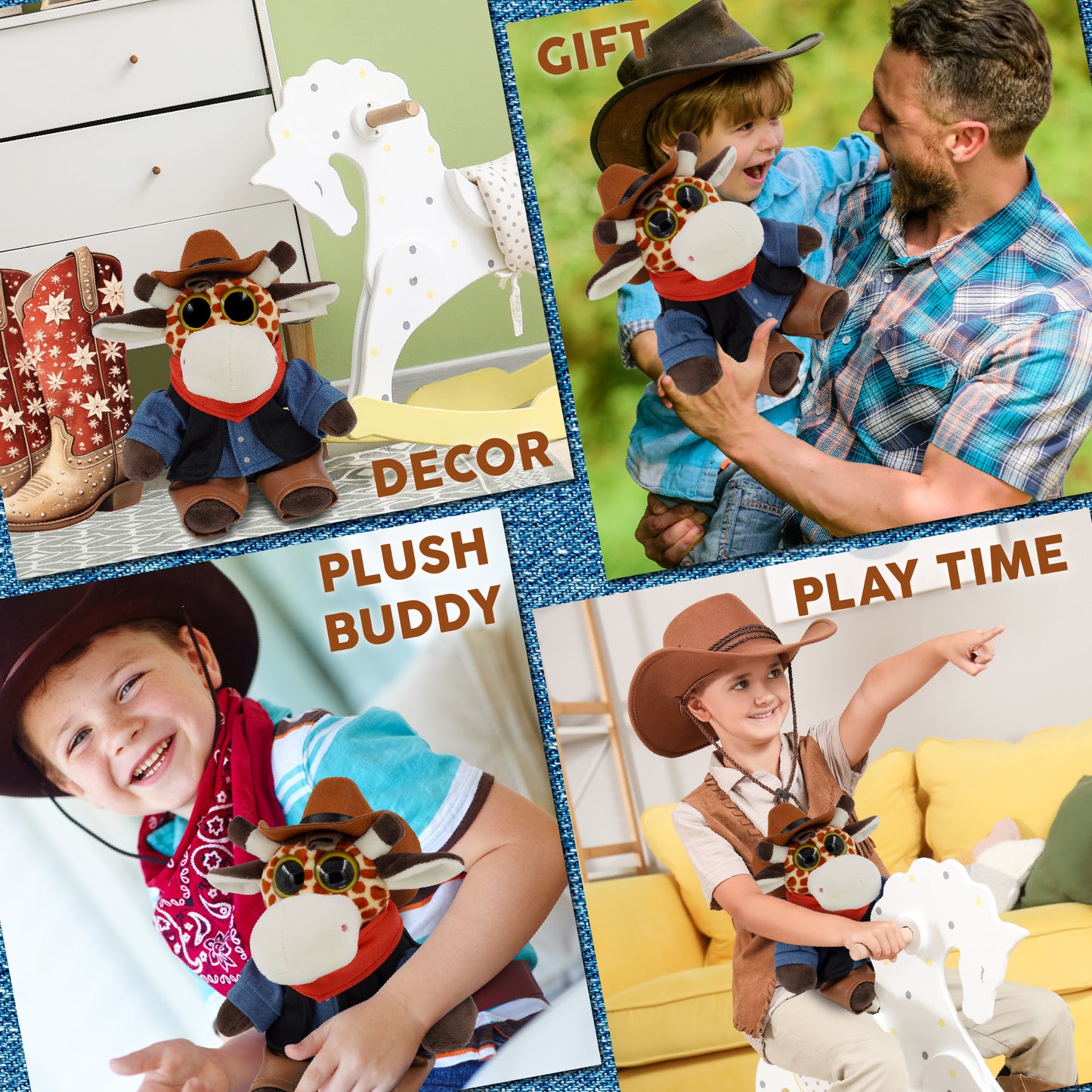 BIG EYE 6" PLUSH - GIRAFFE COWBOY DRESS UP