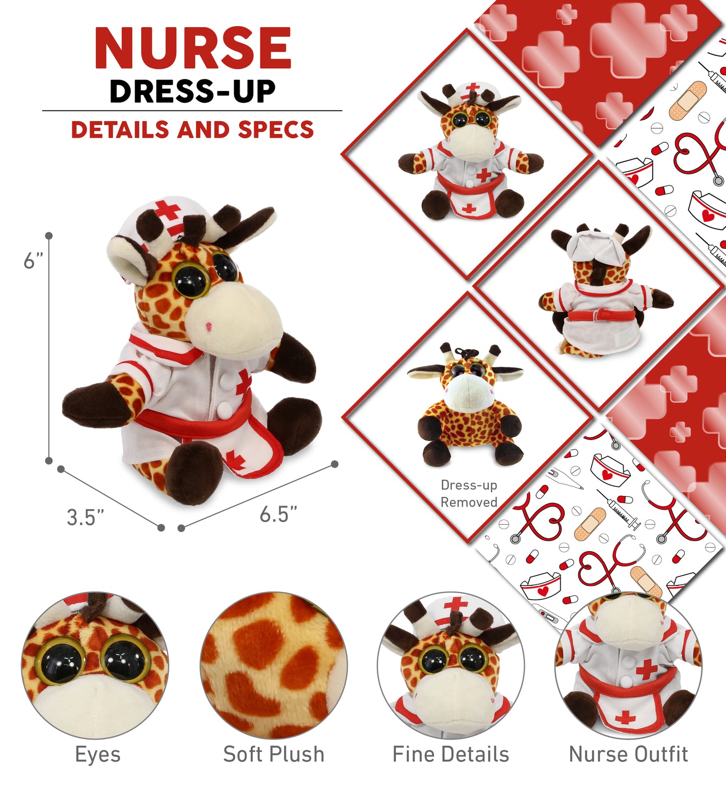 BIG EYE 6" PLUSH - GIRAFFE NURSE DRESS UP