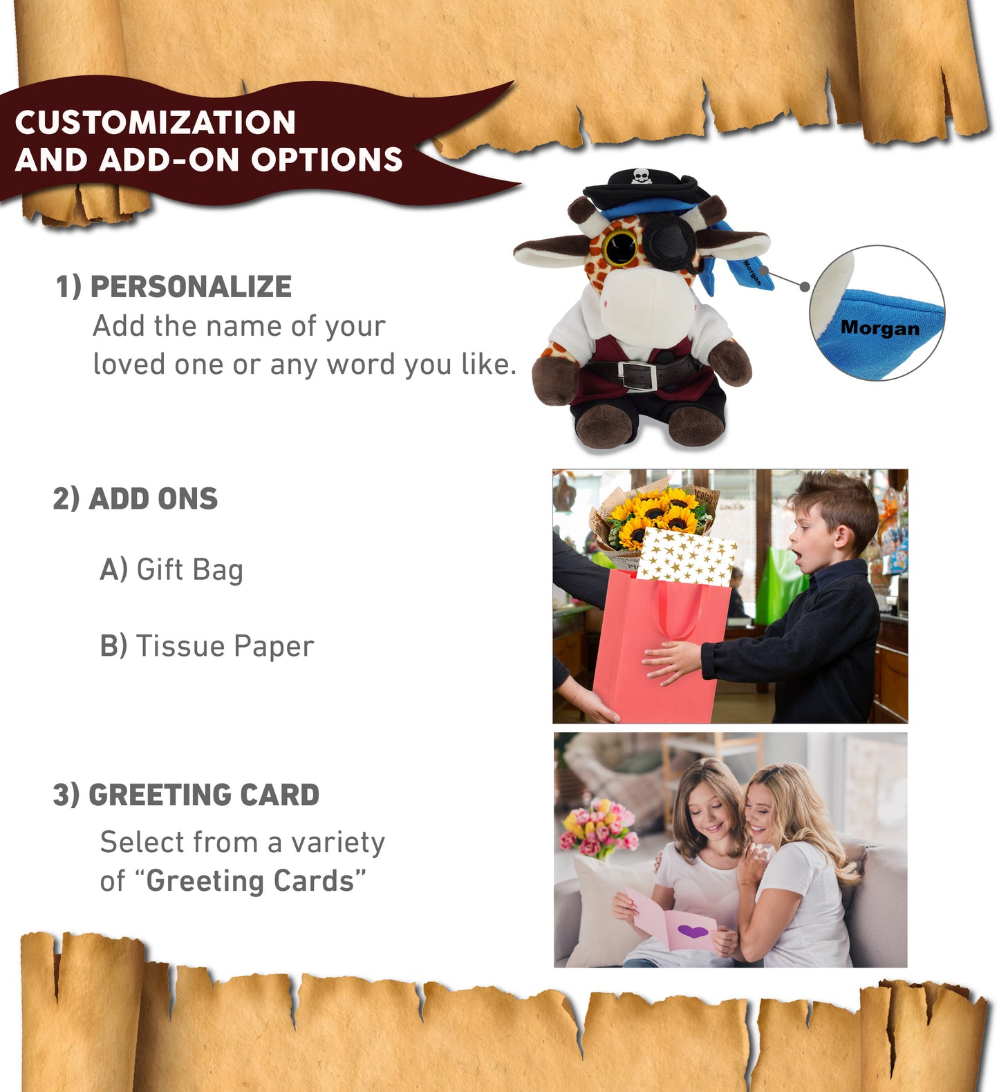 BIG EYE 6" PLUSH - GIRAFFE WITH PIRATE DRESS UP