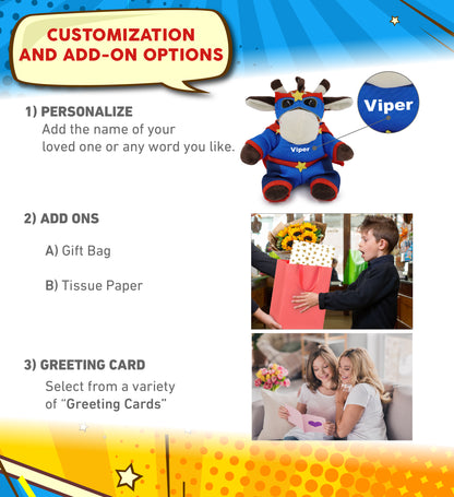 BIG EYE 6" PLUSH - GIRAFFE WITH SUPER HERO DRESS UP