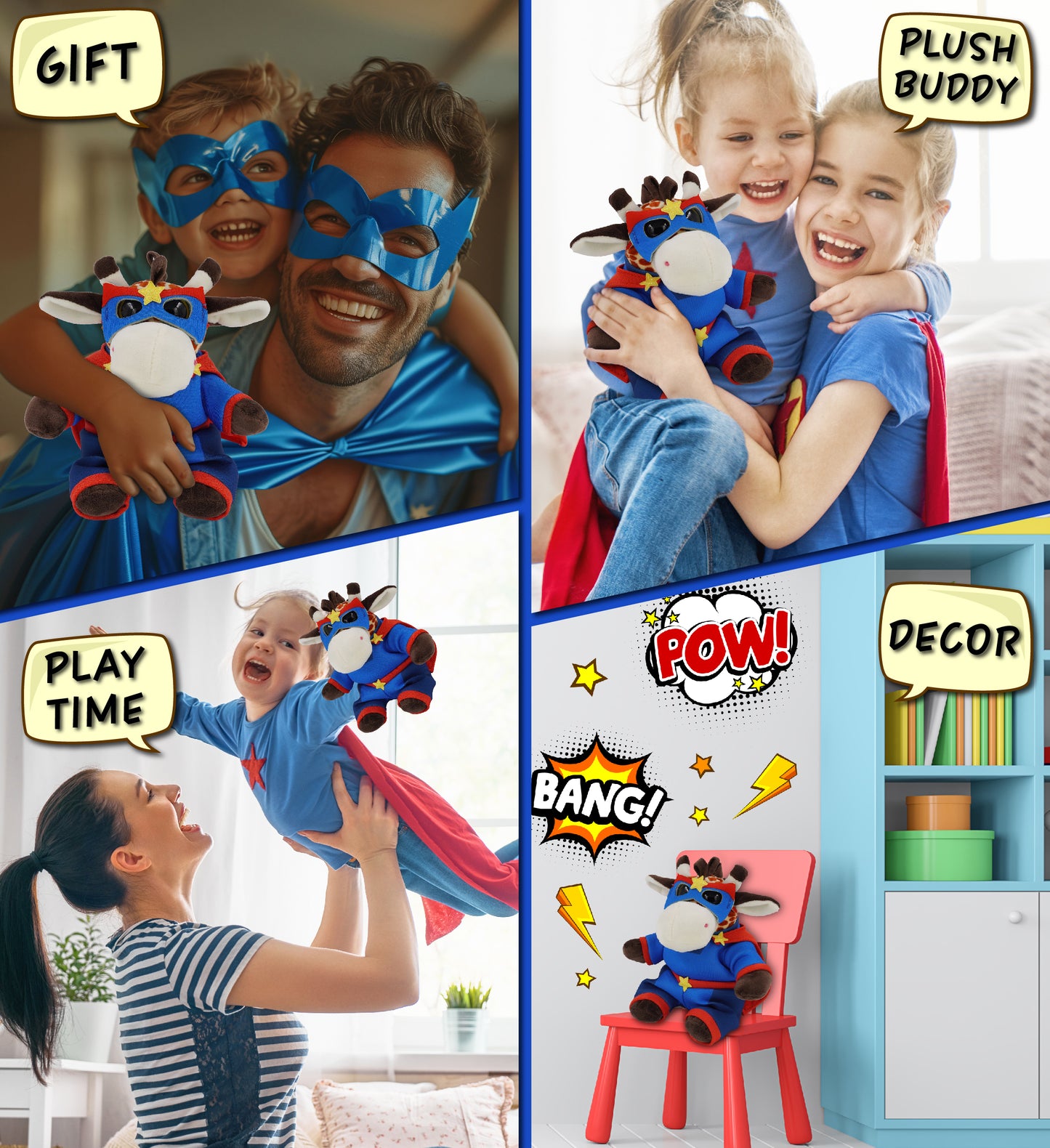 BIG EYE 6" PLUSH - GIRAFFE WITH SUPER HERO DRESS UP