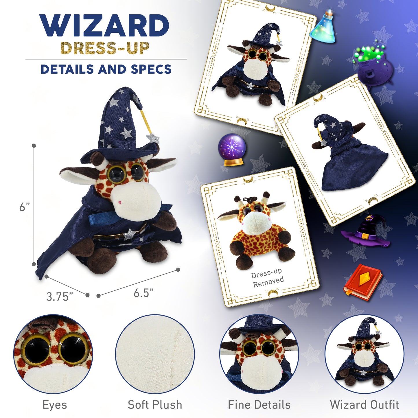 BIG EYE 6" PLUSH - GIRAFFE WITH WIZARD DRESS UP