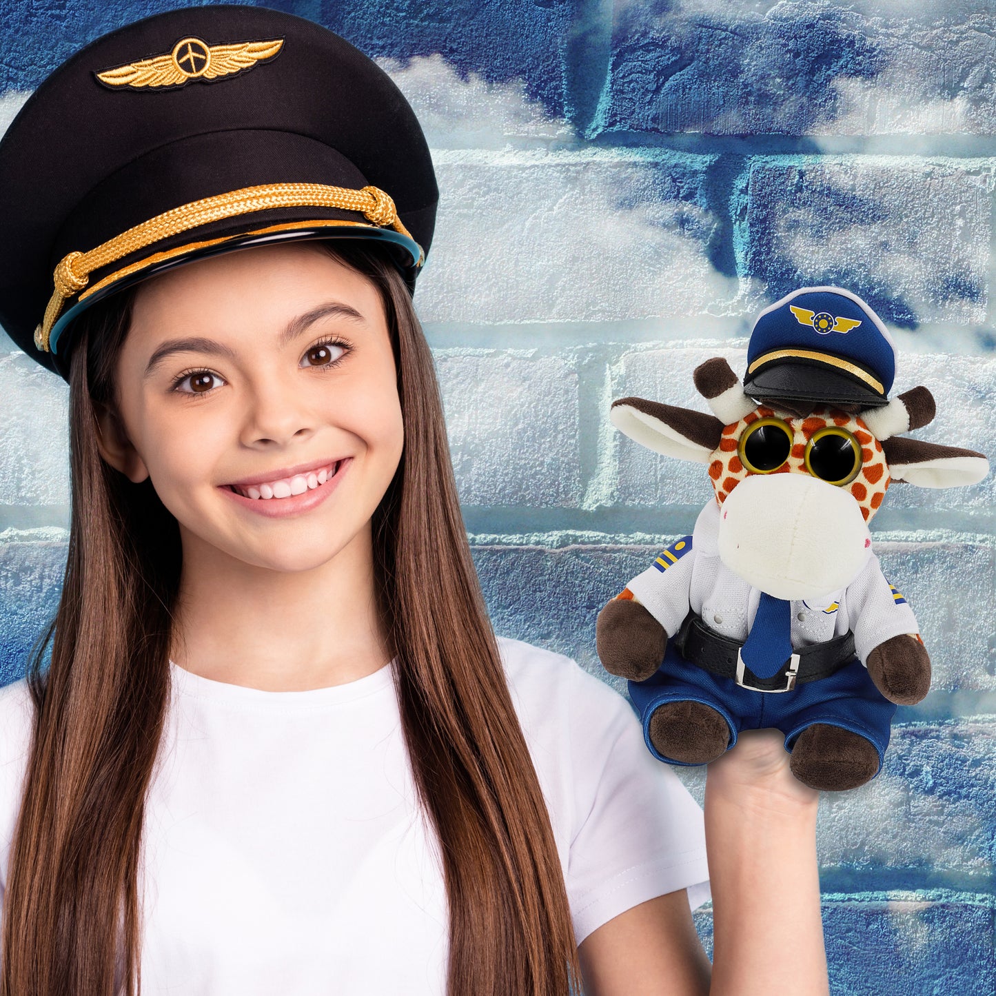 BIG EYE 6" PLUSH - GIRAFFE WITH PILOT DRESS UP